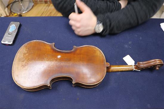 Two 19th century violins largest overall 59cm